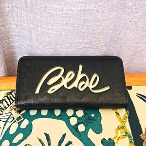bebe Black Wallet with Gold Logo